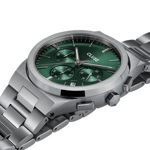 Cluse 40mm Vigoureux Green Chronograph Stainless Steel Link Watch