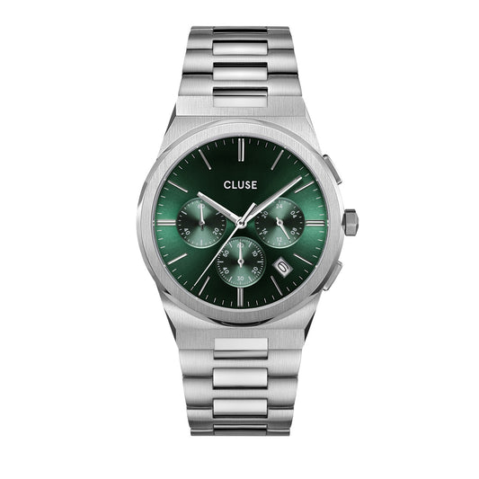 Cluse 40mm Vigoureux Green Chronograph Stainless Steel Link Watch
