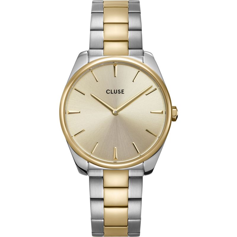 Cluse 36mm Féroce Two Tone Stainless Steel and Soft Gold Link Watch Frontal view