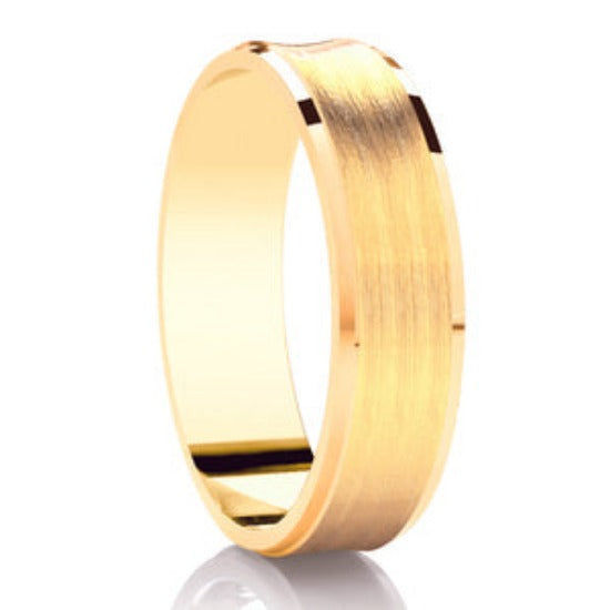 9ct Yellow Gold Concaved Matte & Polished Edges Medium 6mm Wedding Band