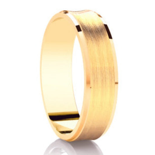 9ct Yellow Gold Concaved Matte & Polished Edges Medium 6mm Wedding Band