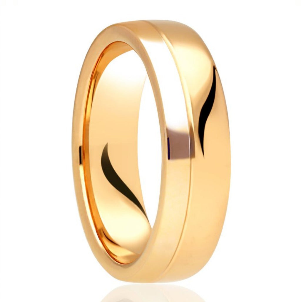 18ct Yellow Gold Classic Polished Inlaid Groove Medium 6mm Wedding Band