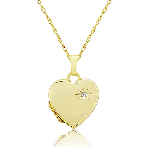 9ct Yellow Gold Heart Locket with Small Diamond Necklace