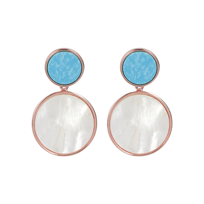 Bronzallure 18ct Rose Gold Plated Two Tone Mother Of Pearl Drop Earrings