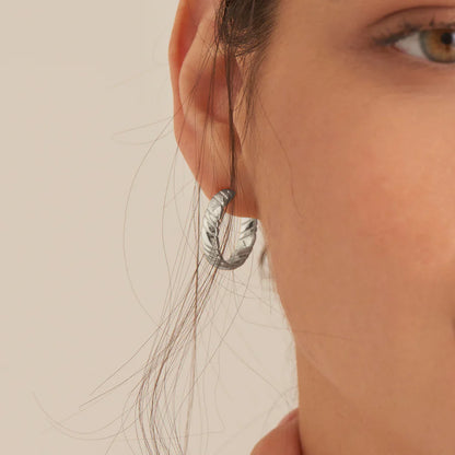Ania Haie Rhodium Plated Silver Smooth Twist Hoop Stud Earring's