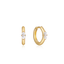 Load image into Gallery viewer, Ania Haie Yellow Gold Emblem Huggie CZ Hoop&#39;s