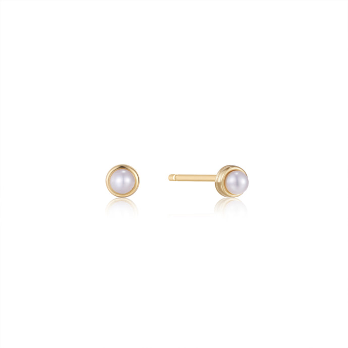 Ania Haie Yellow Gold Cabochon Pearl Stud Earrings