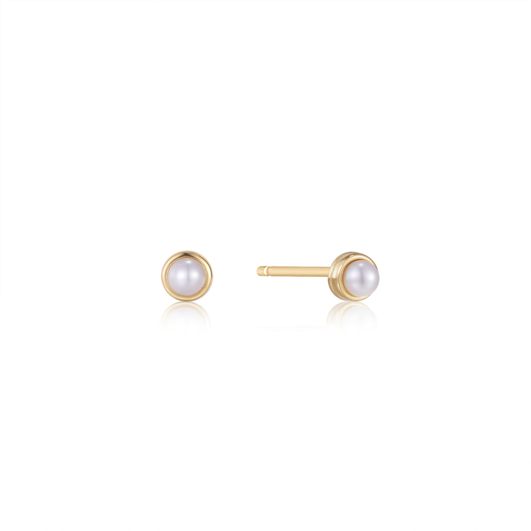 Ania Haie Yellow Gold Cabochon Pearl Stud Earrings