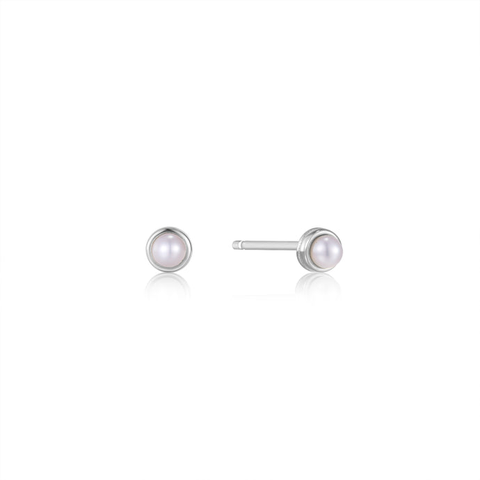 Ania Haie Rhodium Plated Silver Cabochon Pearl Stud Earring's