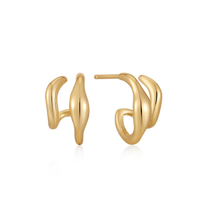 Ania Haie Yellow Gold Plated Wave Double Hoop's