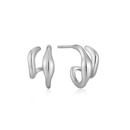 Ania Haie Rhodium Plated Silver Wave Double Hoop's