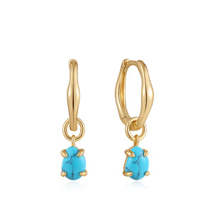 Ania Haie Yellow Gold Plated Turquoise Drop Wave Hoop's