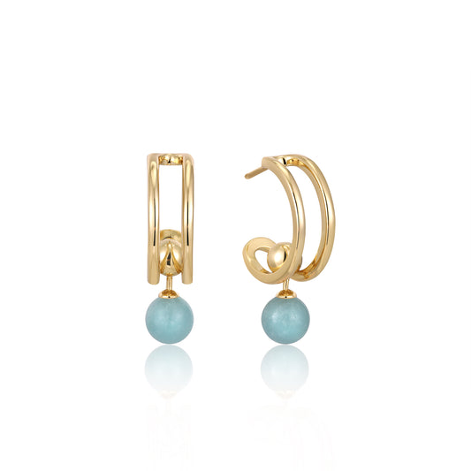 Ania Haie Yellow Gold Plated Gold Orb Amazonite Mini Drop Hoop's