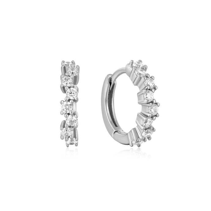 Ania Haie Rhodium Plated Clustered Round CZ Huggie Hoops