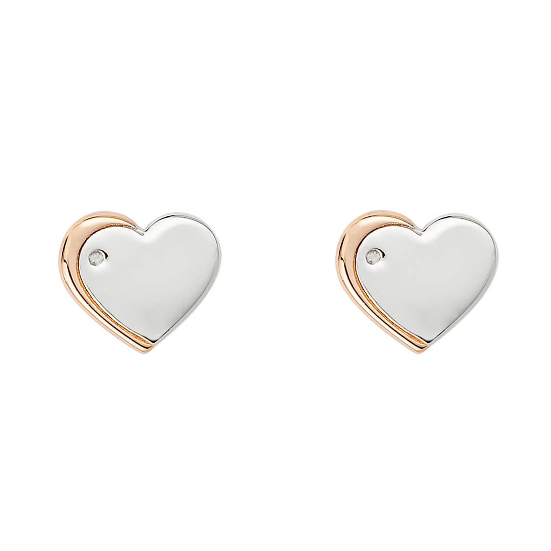 Sterling Silver Cute Heart & Diamond Stud Earrings