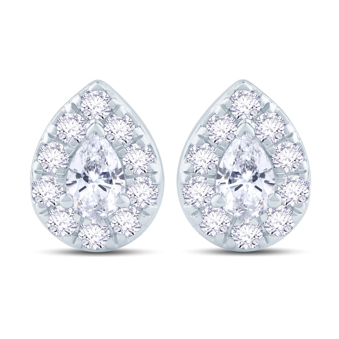 18ct White Gold Pear & Halo Diamond Stud Earrings 0.70ct