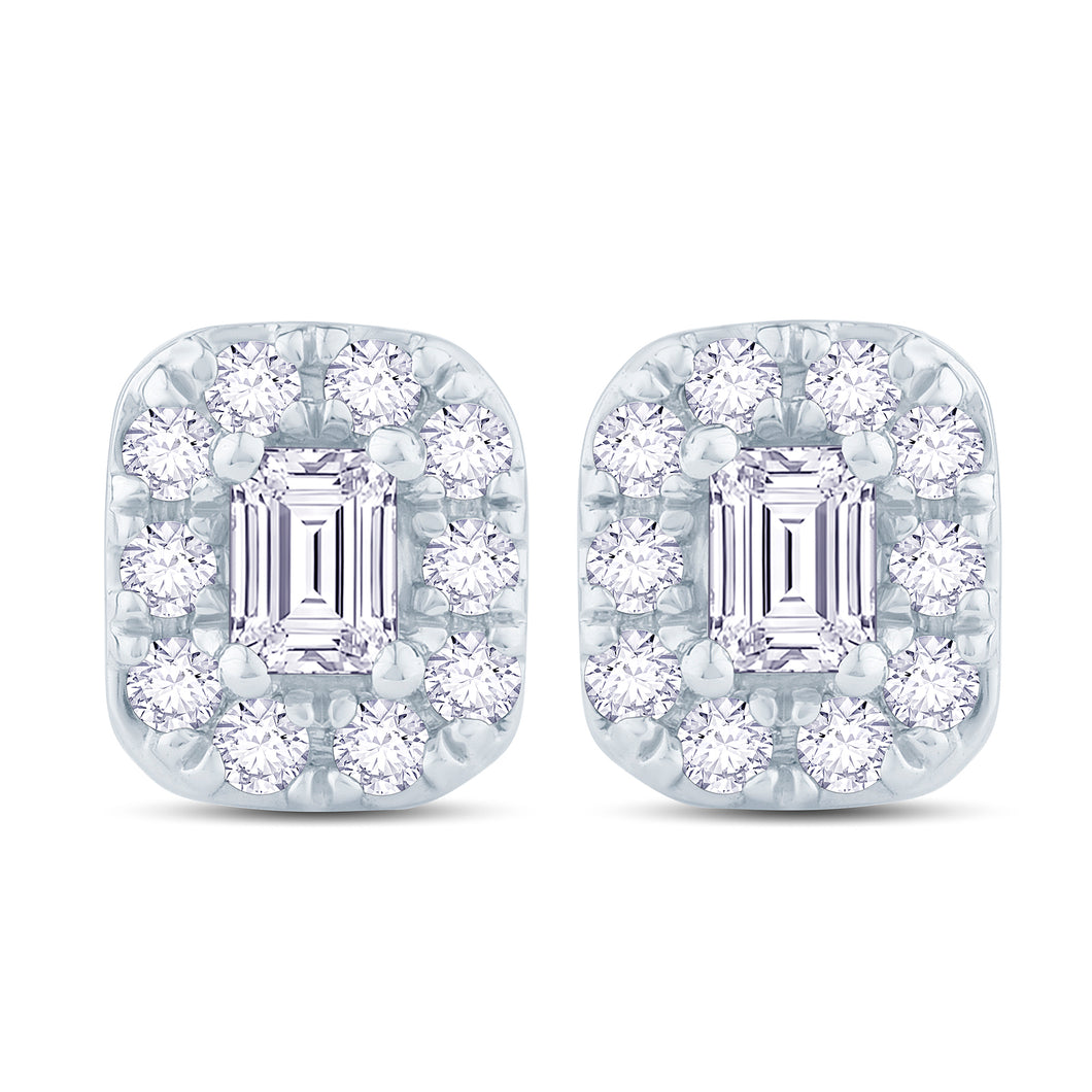 18ct White Gold Emerald & Halo Diamond Earrings 0.50ct