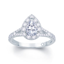 Load image into Gallery viewer, Platinum Pear, Halo &amp; Diamond Set Split Band Diamond Ring 0.95ct