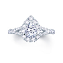 Load image into Gallery viewer, Platinum Pear, Halo &amp; Diamond Set Split Band Diamond Ring 0.95ct