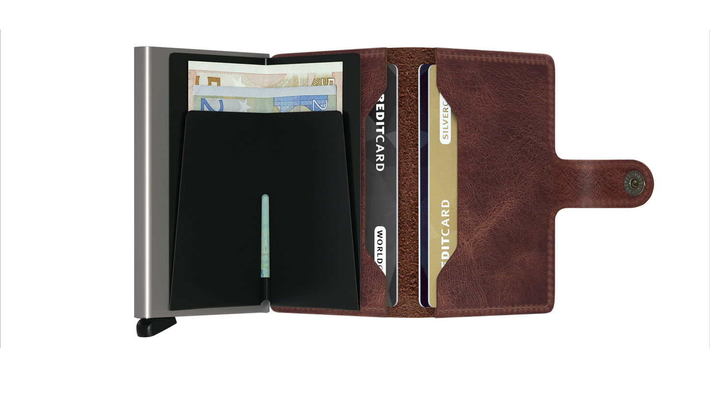 SECRID Brown Vintage Mini Wallet open wallet, additional card slot and cash holder