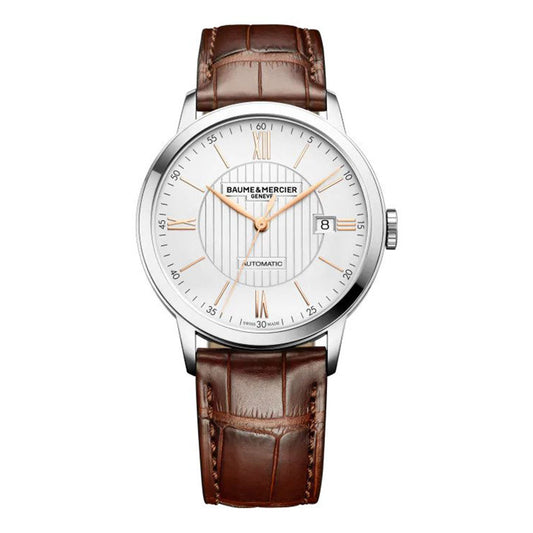 Baume & Mercier 40mm Classima White & Gilt Dial with Date Window Watch
