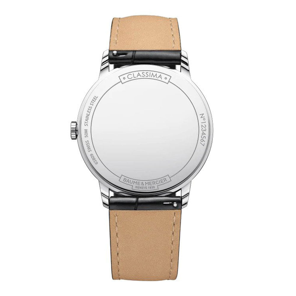 Baume & Mercier 40mm Classima White & Date Dial Leather Watch