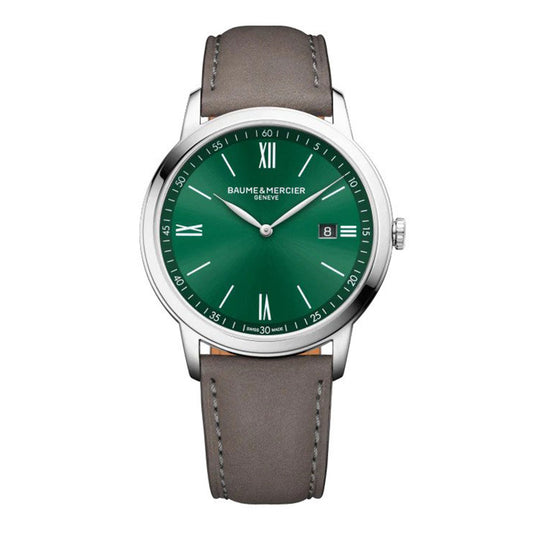 Baume & Mercier 40mm Classima Green & Date Dial Leather Watch