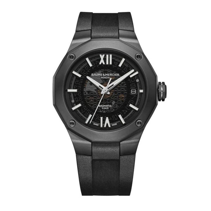 Baume & Mercier 42mm Riviera Dodecagonal Black Steel & Rubber Watch
