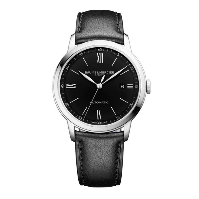 Baume & Mercier 42mm Auto Classima Black Date Dial Leather Watch