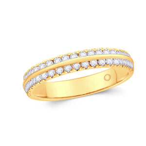 18ct Yellow Gold Bevelled Double Row Brilliant Round 3.5mm Diamond Ring 0.30ct