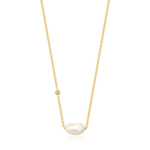 Ania Haie Yellow Gold Baroque Pearl & CZ Necklace