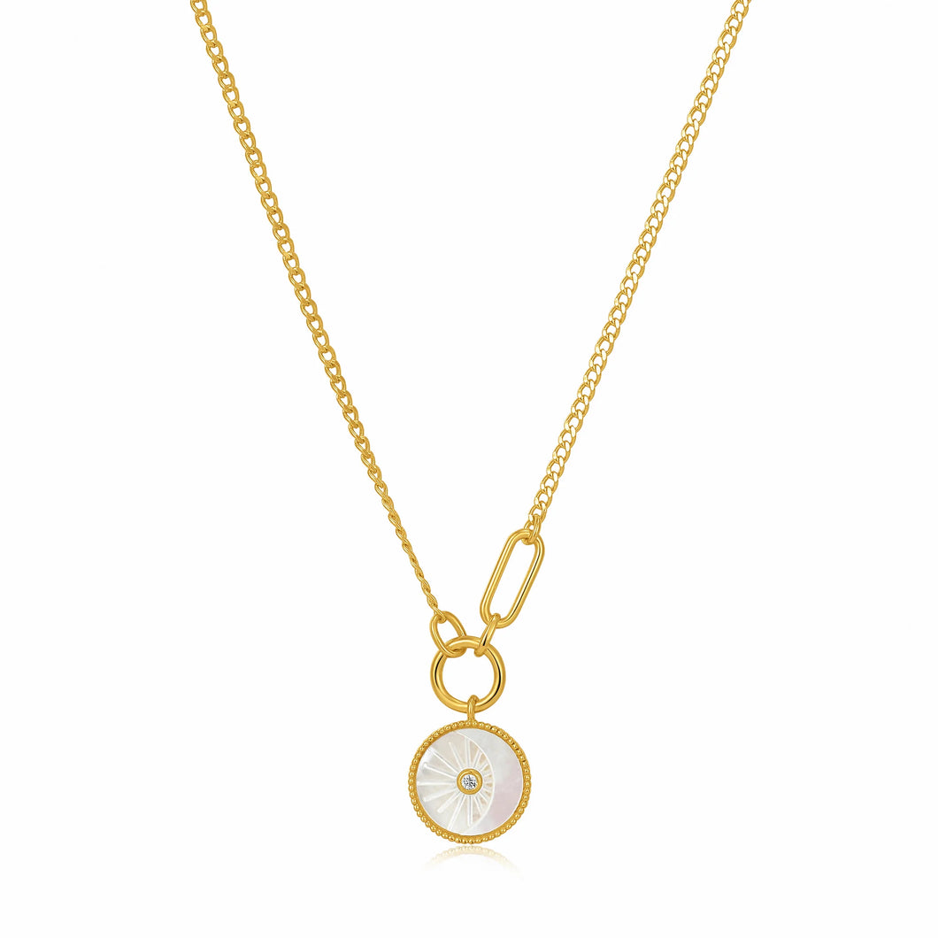 Ania Haie Yellow Gold Eclipse Mother of Pearl & CZ Pendant Necklace