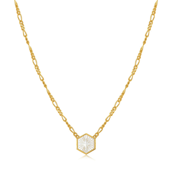 Ania Haie Yellow Gold Figaro Compass Mother of Pearl Necklace