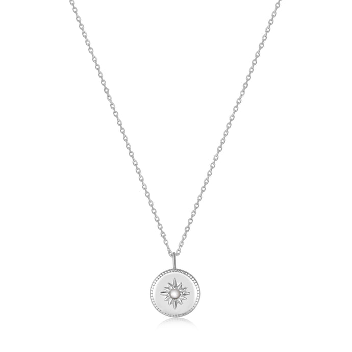 Ania Haie Rhodium Plated Silver Mother of Pearl Sun Necklace