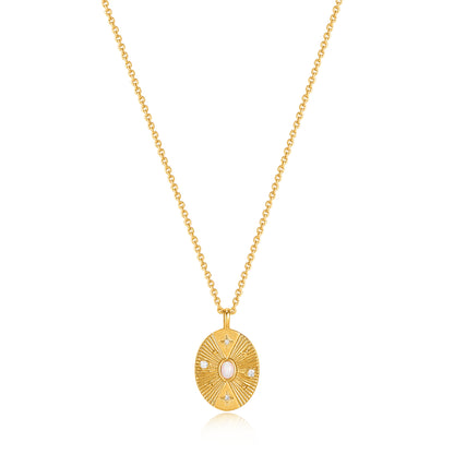 Ania Haie Yellow Gold Kyoto Pearl & CZ Oval Disc Necklace
