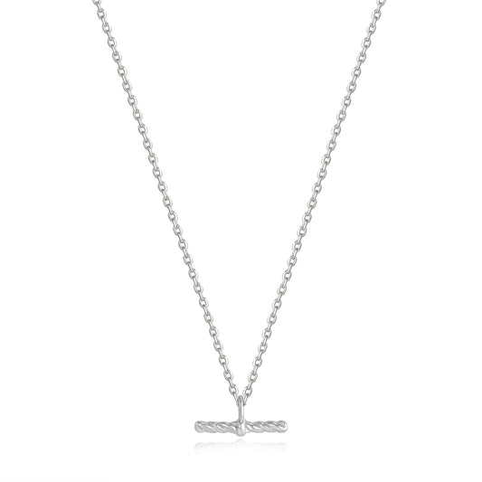 Ania Haie Rhodium Plated Silver Rope T-Bar Necklace