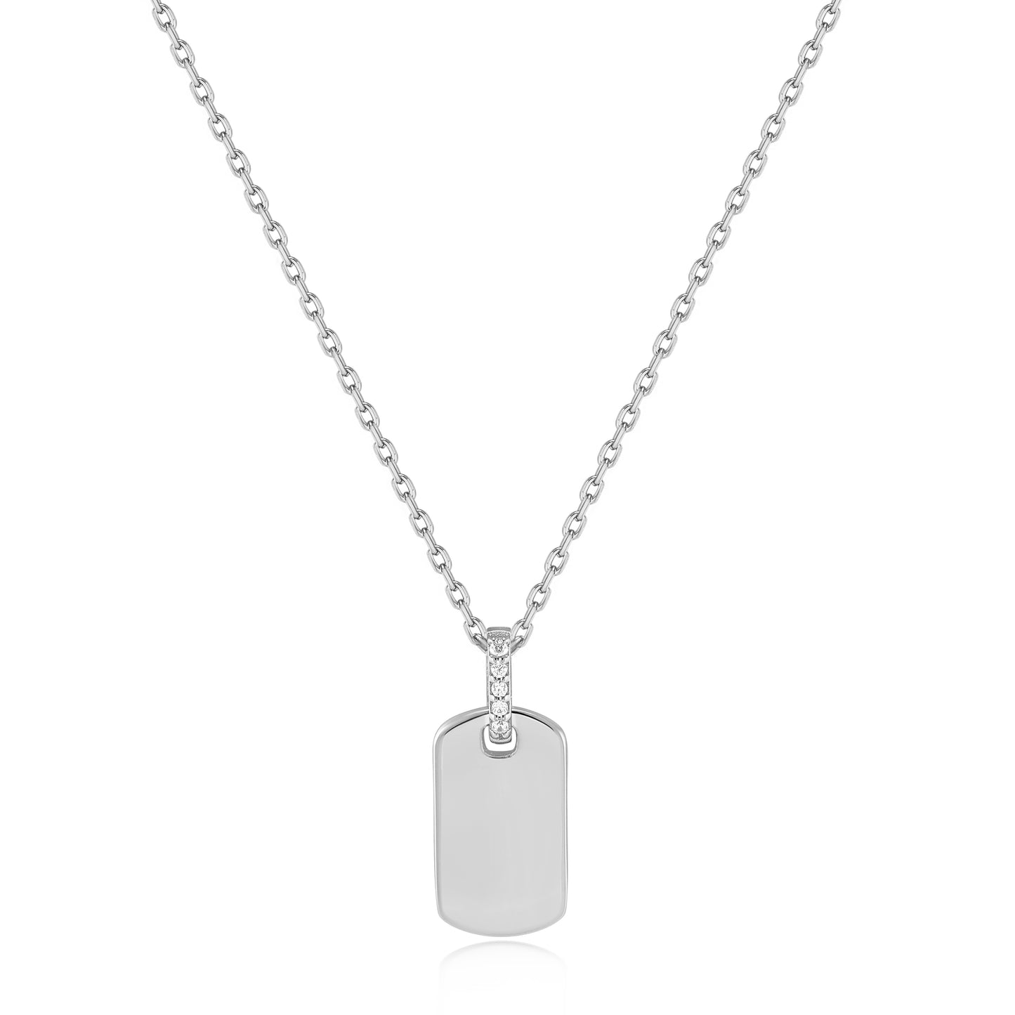 Ania Haie Rhodium Plated Silver Glam Tag CZ Necklace