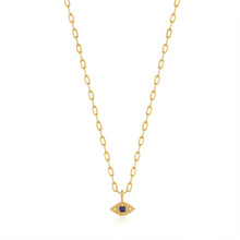 Load image into Gallery viewer, Ania Haie Yellow Gold Lapis &amp; CZ Evil Eye Necklace