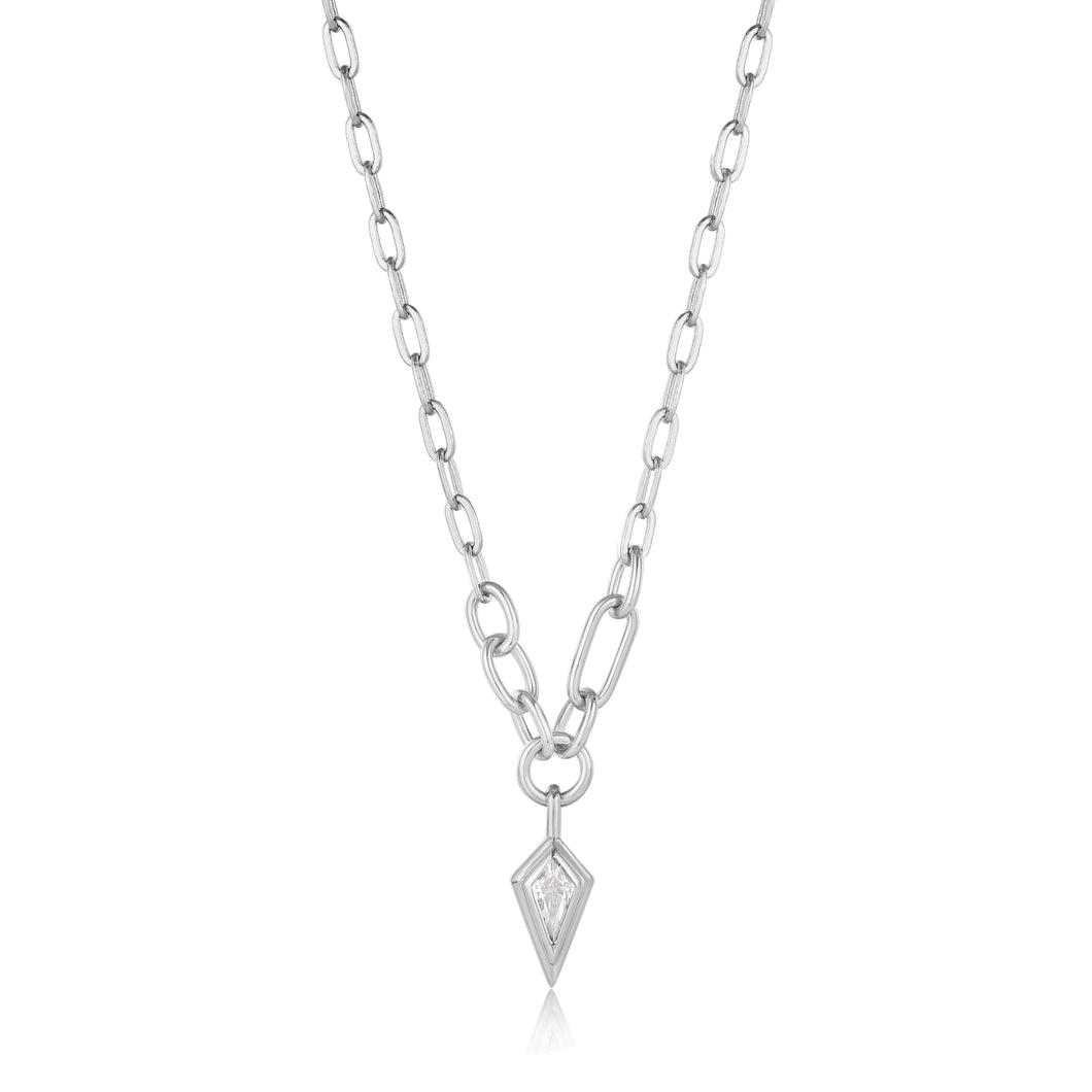 Ania Haie Rhodium Plated Silver Sparkle Emblem Chunky Necklace