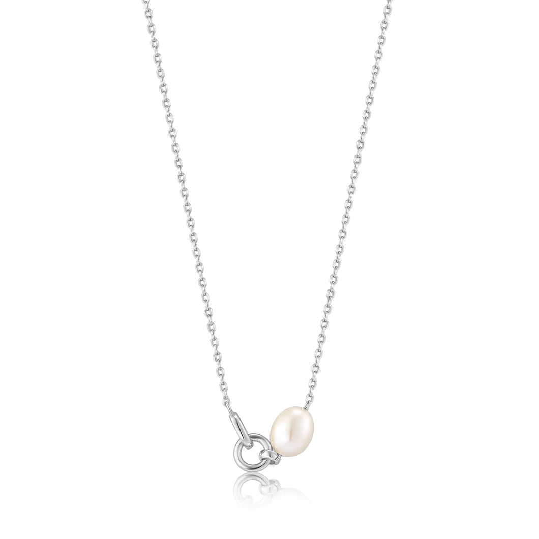 Ania Haie Rhodium Plated Silver Link & Pearl Necklace