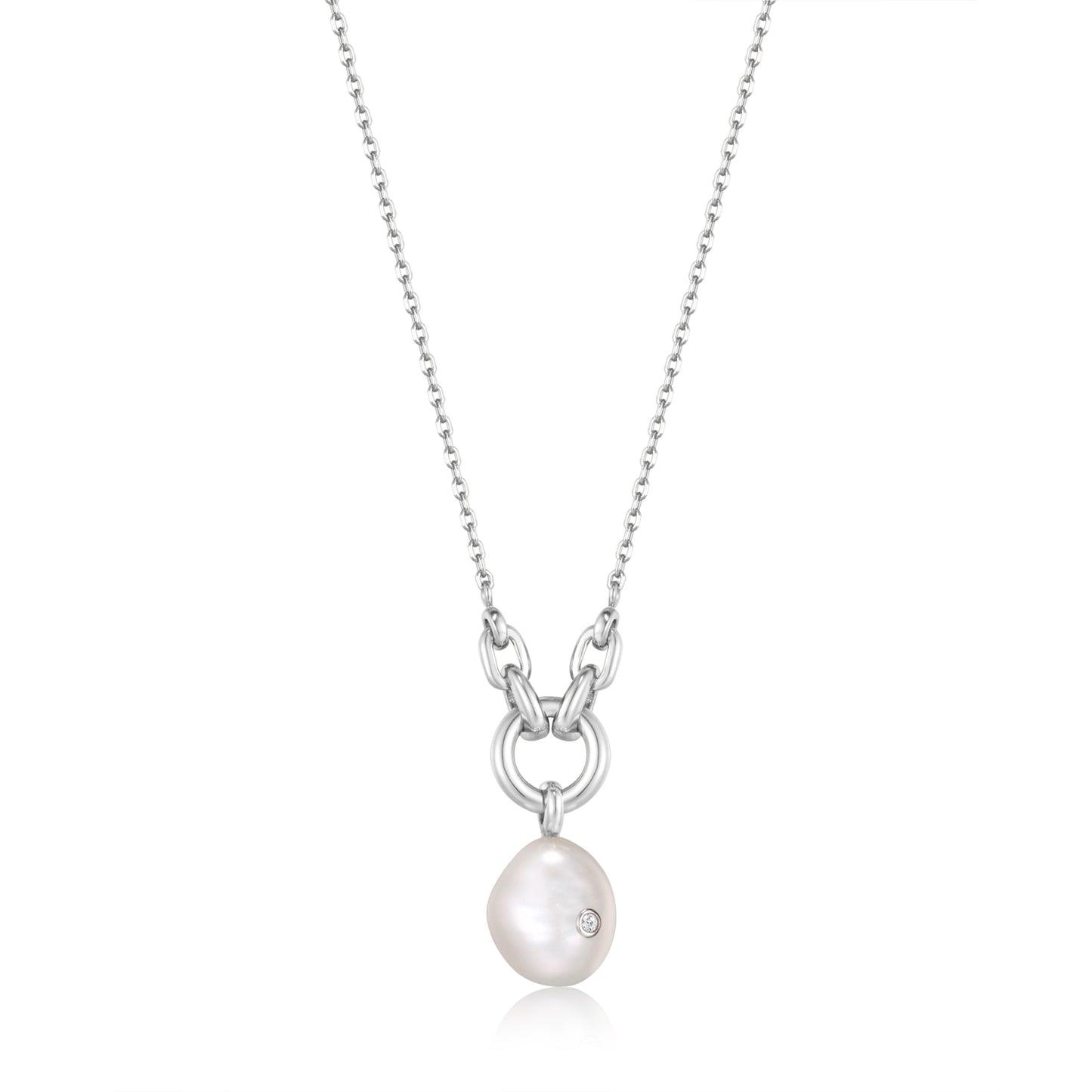 Ania Haie Rhodium Plated Silver Pearl Sparkle Necklace