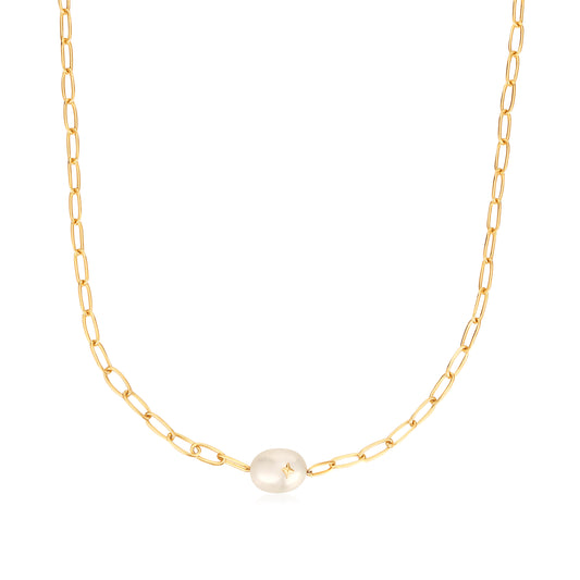 Ania Haie Yellow Gold Sparkle Chunky Pearl Necklace