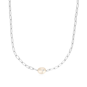 Ania Haie Rhodium Plated Silver Sparkle Chunky Pearl Necklace
