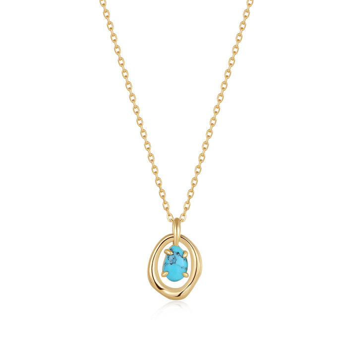 Ania Haie Yellow Gold Turquoise Wave Pendant Necklace