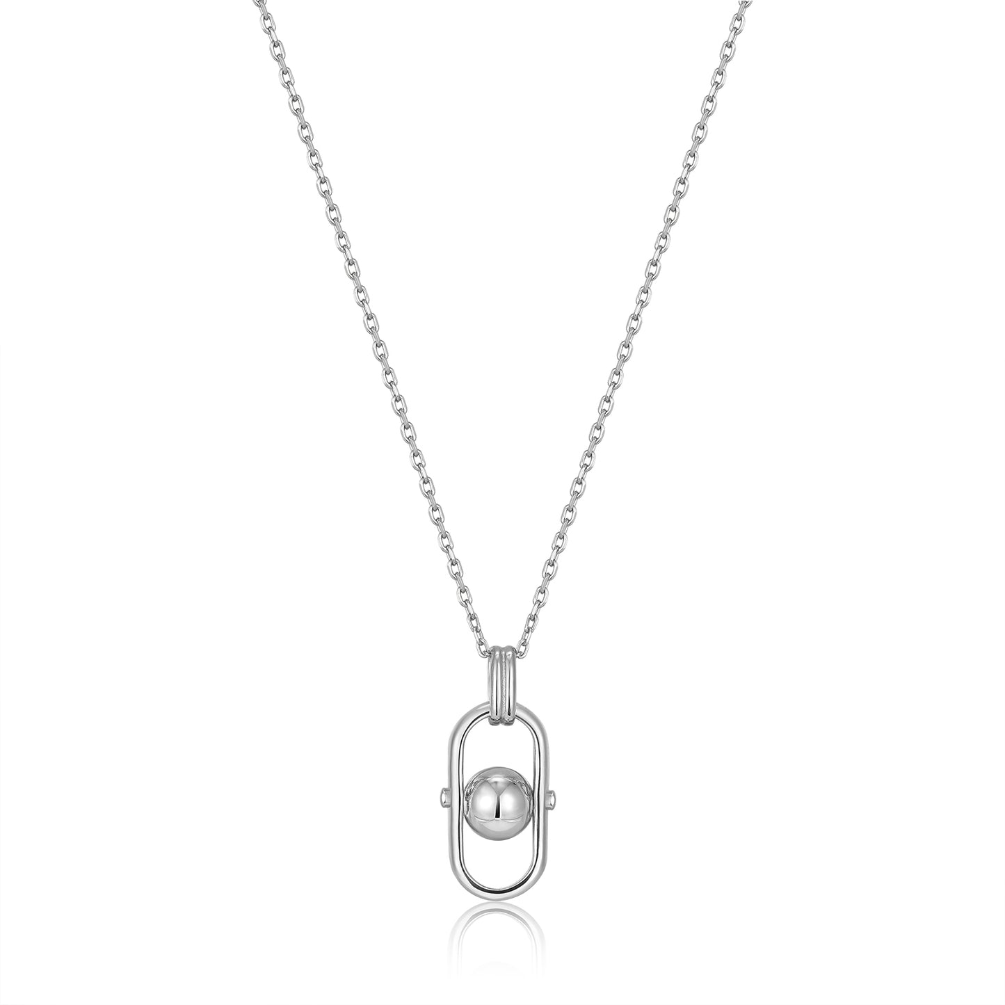 Ania Haie Rhodium Plated Silver Orb Link Drop Pendant Necklace