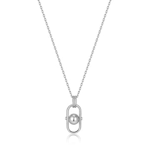 Ania Haie Rhodium Plated Silver Orb Link Drop Pendant Necklace