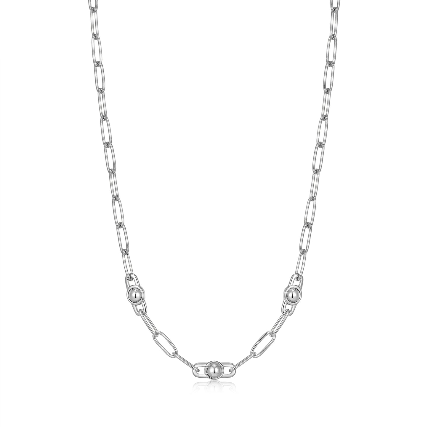 Ania Haie Rhodium Plated Silver Multi Orb Link Chunky Necklace