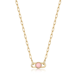 Ania Haie Yellow Gold Orb Link Rose Quartz Necklace