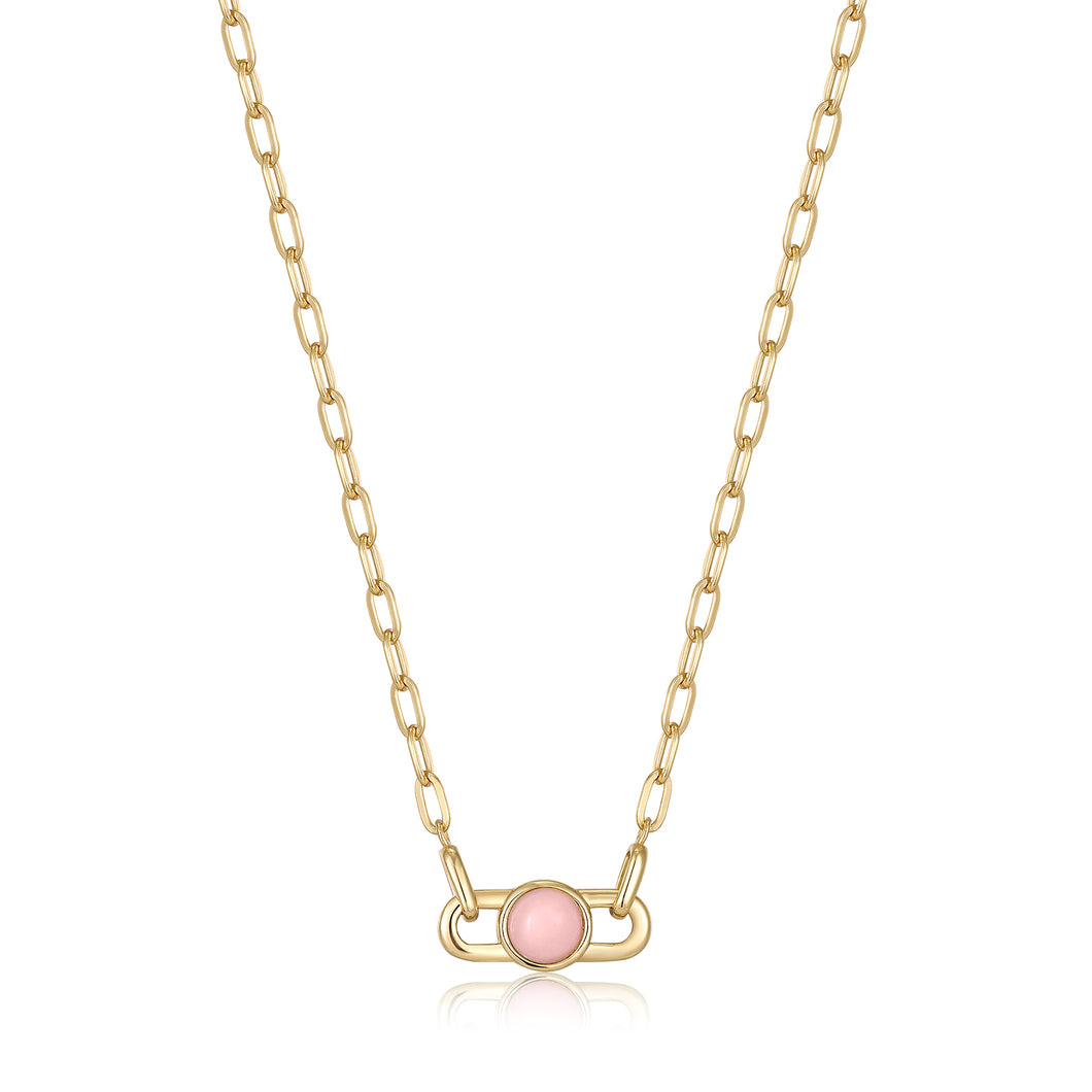 Ania Haie Yellow Gold Orb Link Rose Quartz Necklace