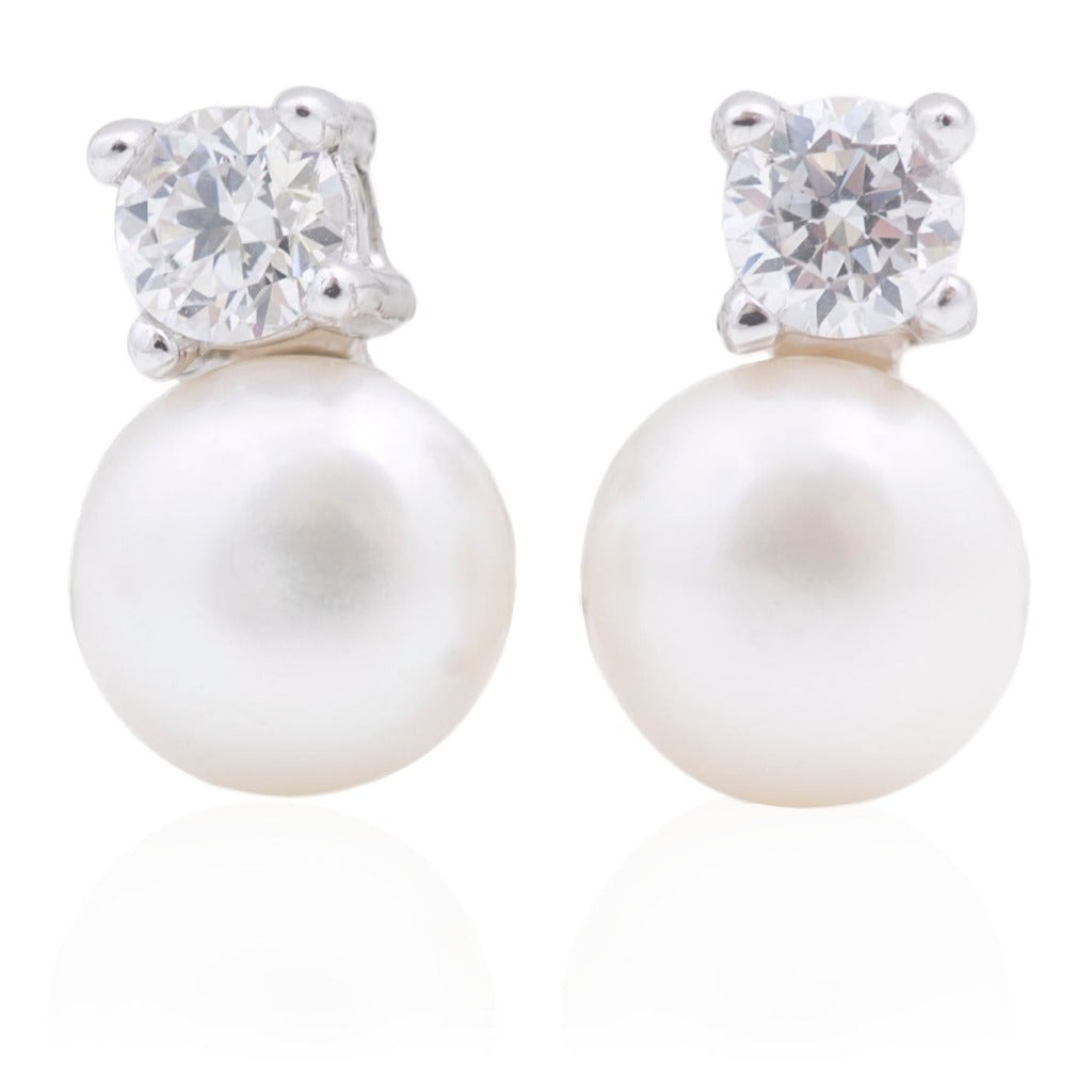 Sterling Silver Pearl & CZ Stone Earrings